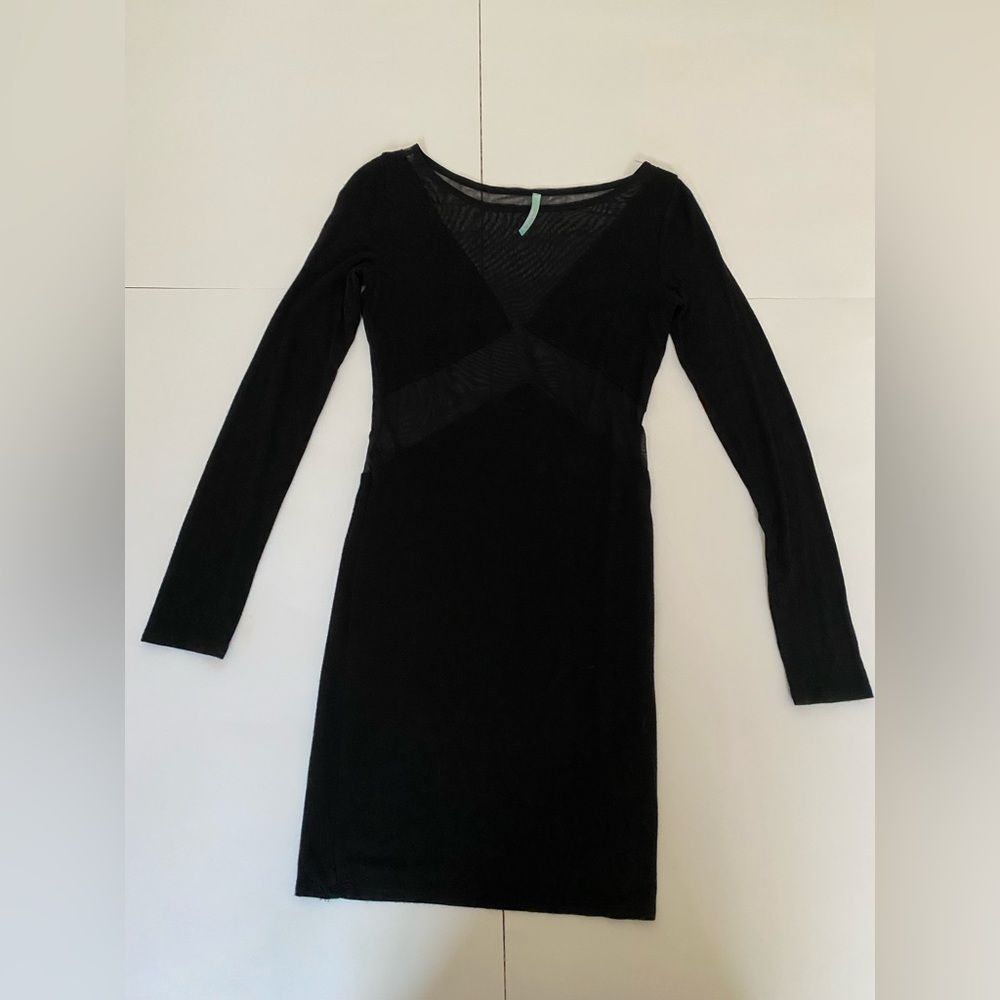 Lulu’s Black Long Sleeve Mini Bodycon Dress Mesh Front and Back Detail- Small